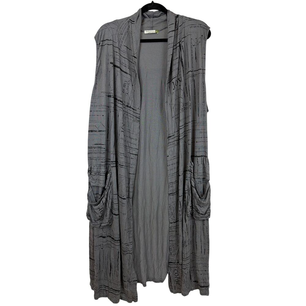Chalet Grey Sleeveless Front Pocket Open Front Long Sweater 1X